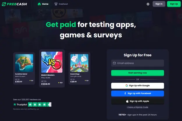 Join Freecash and Get paid for testing apps, games & surveys!