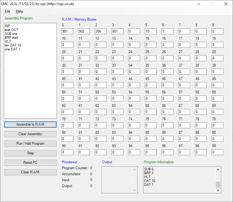 Create your own assembly language programs! Little Man Computer screenshot