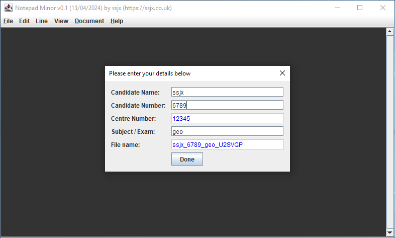 Notepad Exam Mode screenshot
